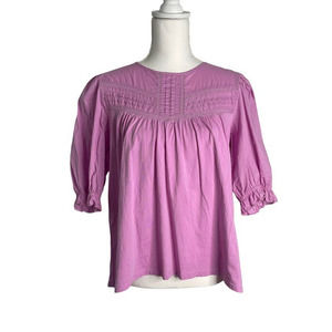 J Crew Medium Purple Puffed Sleeve Woven Lace Top